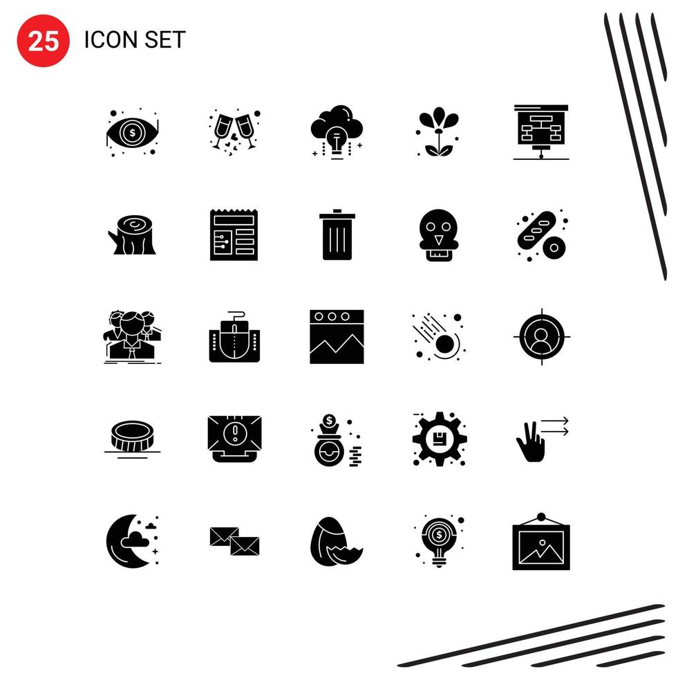 Set of 25 Modern UI Icons Symbols Signs for chart nature cloud floral light Editable Vector Design Elements