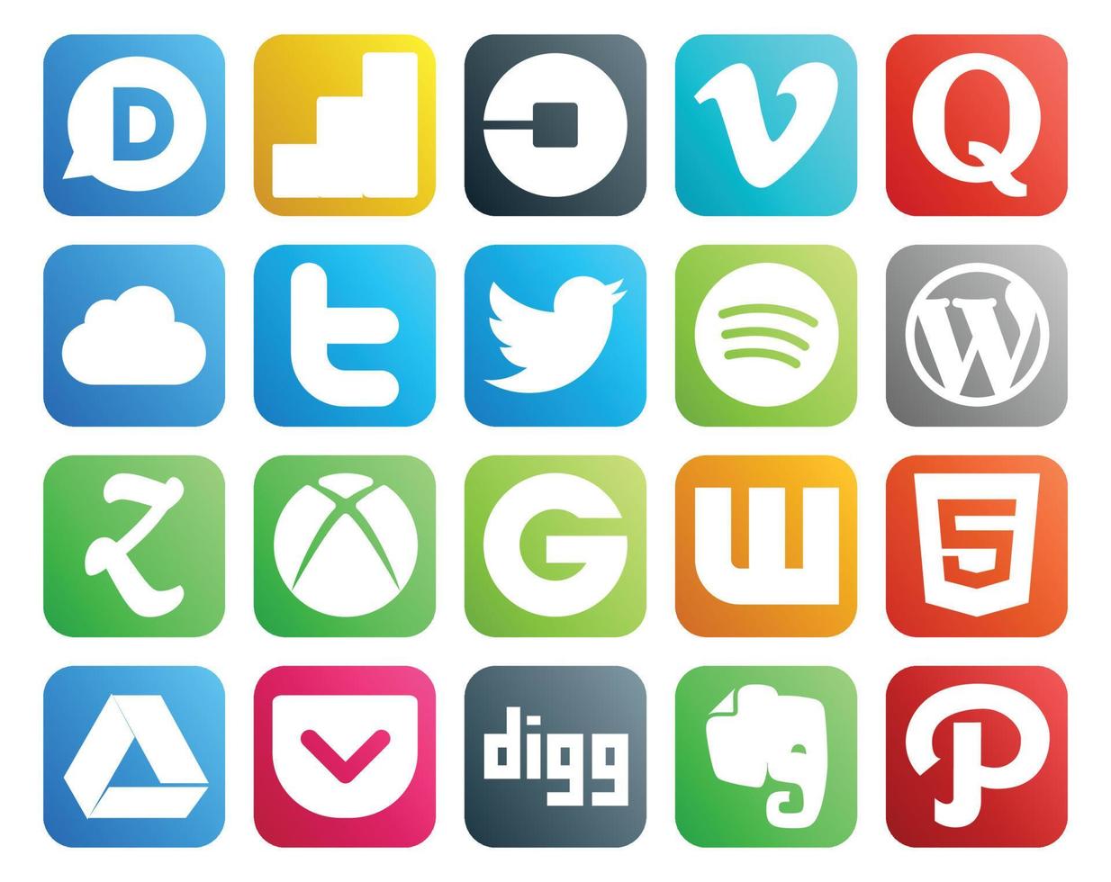20 Social Media Icon Pack Including groupon zootool question cms spotify vector