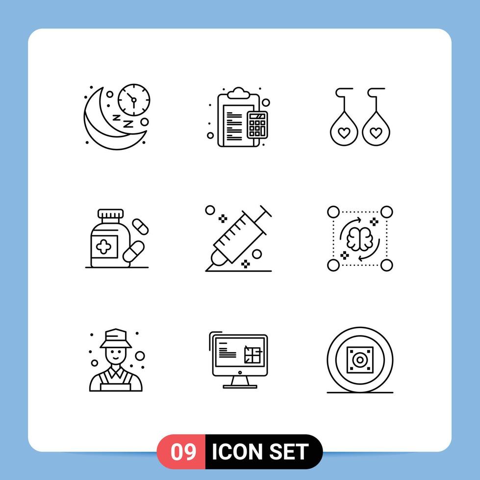 Pictogram Set of 9 Simple Outlines of colour medicine duties pills heart Editable Vector Design Elements