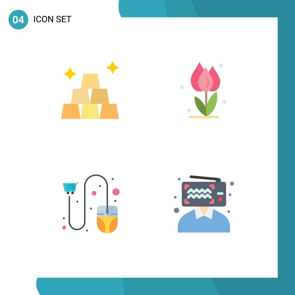 Editable Vector Line Pack of 4 Simple Flat Icons of finance click flora nature mouse Editable Vector Design Elements