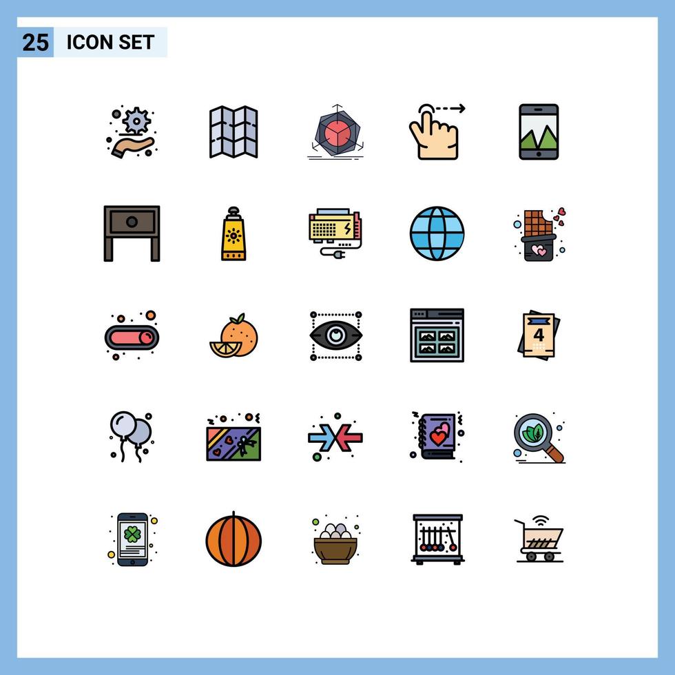 grupo de 25 colores planos de línea rellena modernos establecidos para el gráfico de modificación del teléfono inteligente doméstico deslizar elementos de diseño vectorial editables vector