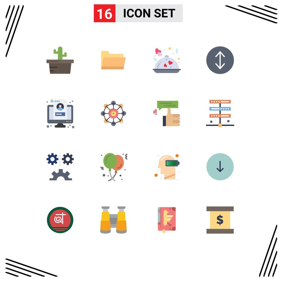 16 Thematic Vector Flat Colors and Editable Symbols of profile monitor restaurant lcd expand Editable Pack of Creative Vector Design Elements