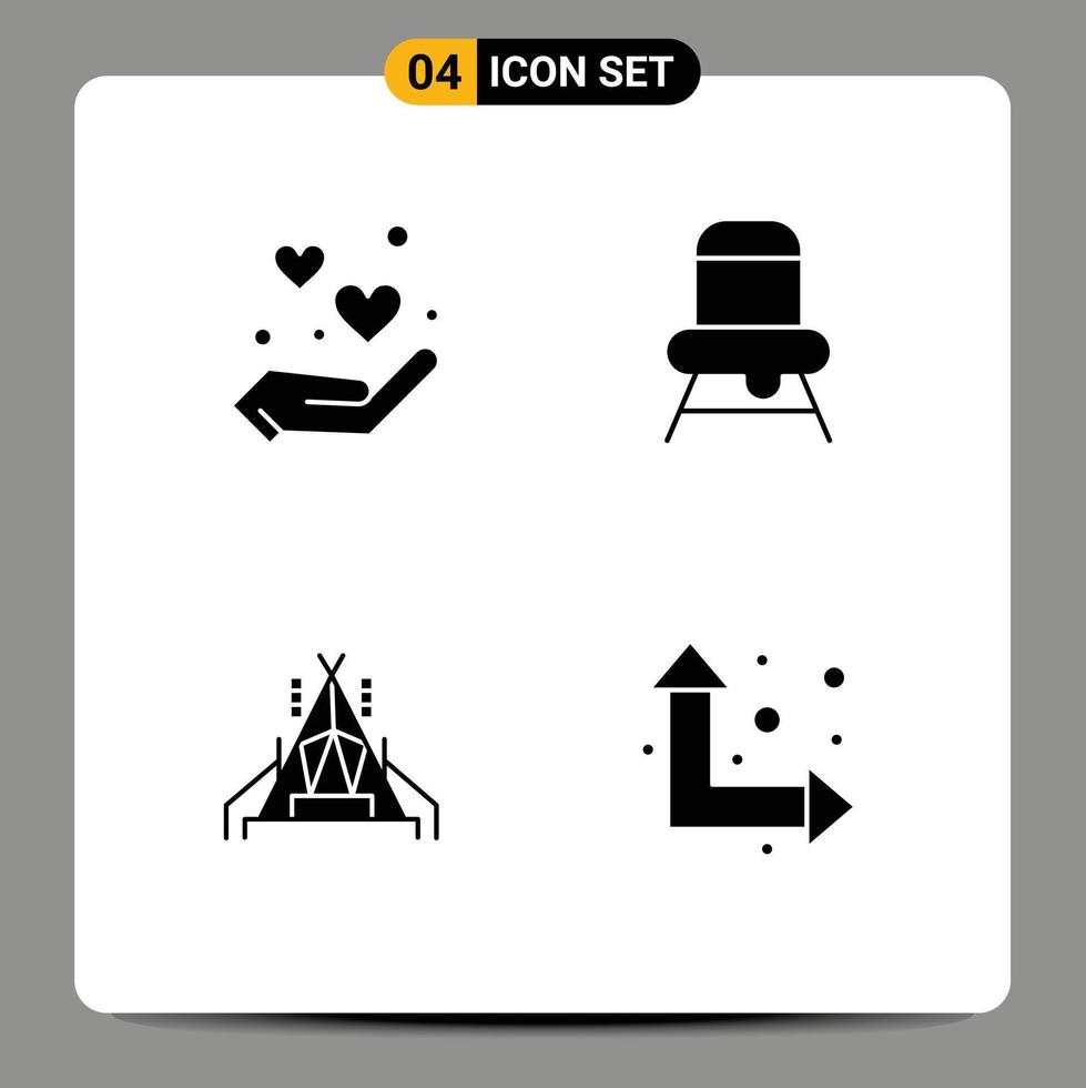 Set of 4 Modern UI Icons Symbols Signs for heart camping sauna feeding arrows Editable Vector Design Elements