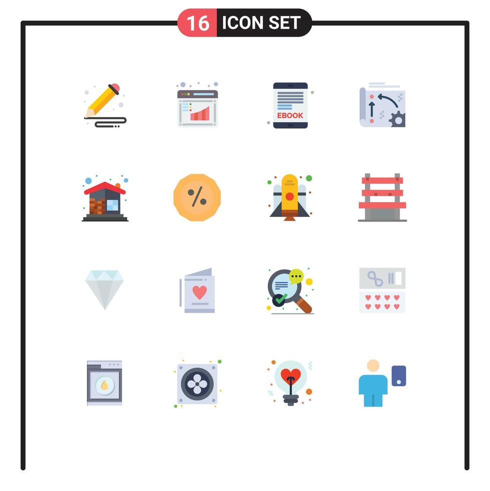 Group of 16 Modern Flat Colors Set for building api ebook technology automation Editable Pack of Creative Vector Design Elements