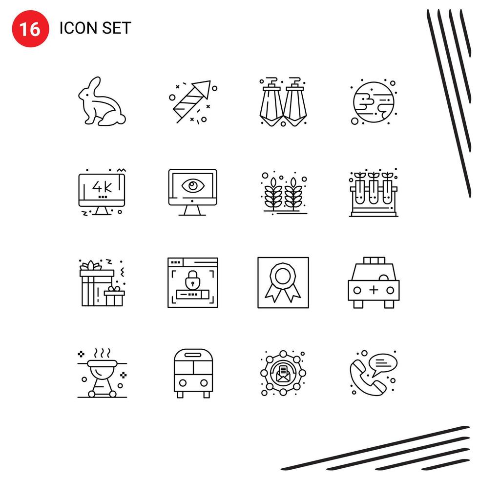 Modern Set of 16 Outlines and symbols such as monitor tv gems screen moon Editable Vector Design Elements