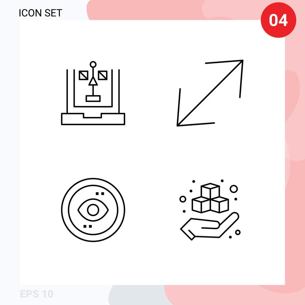 Group of 4 Filledline Flat Colors Signs and Symbols for coding eye flowchart corner ui Editable Vector Design Elements