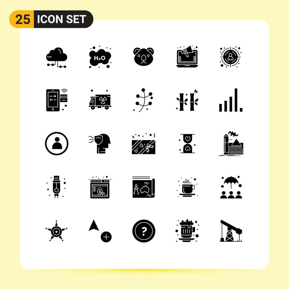 Set of 25 Vector Solid Glyphs on Grid for online marketing marketing study ads kangaroo Editable Vector Design Elements