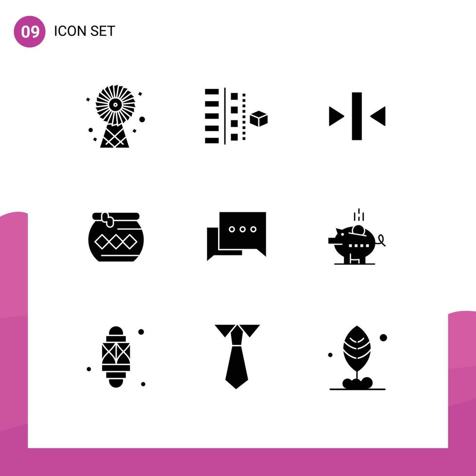 9 User Interface Solid Glyph Pack of modern Signs and Symbols of festival water product sand media Editable Vector Design Elements