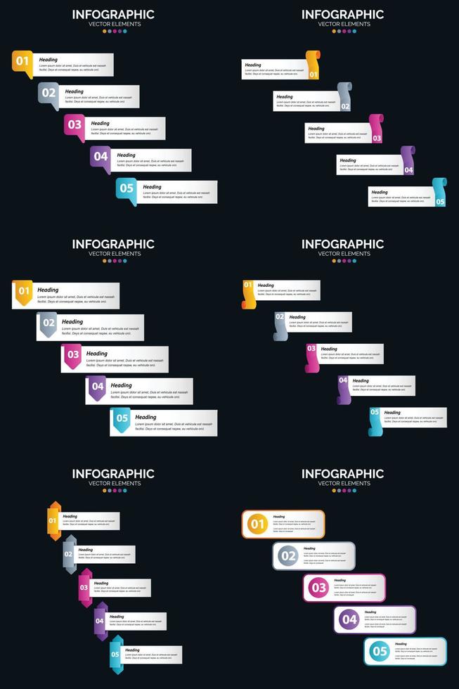 Vector 6 Infographics Pack Presentation slide template 5 Steps cycle diagrams and timelines