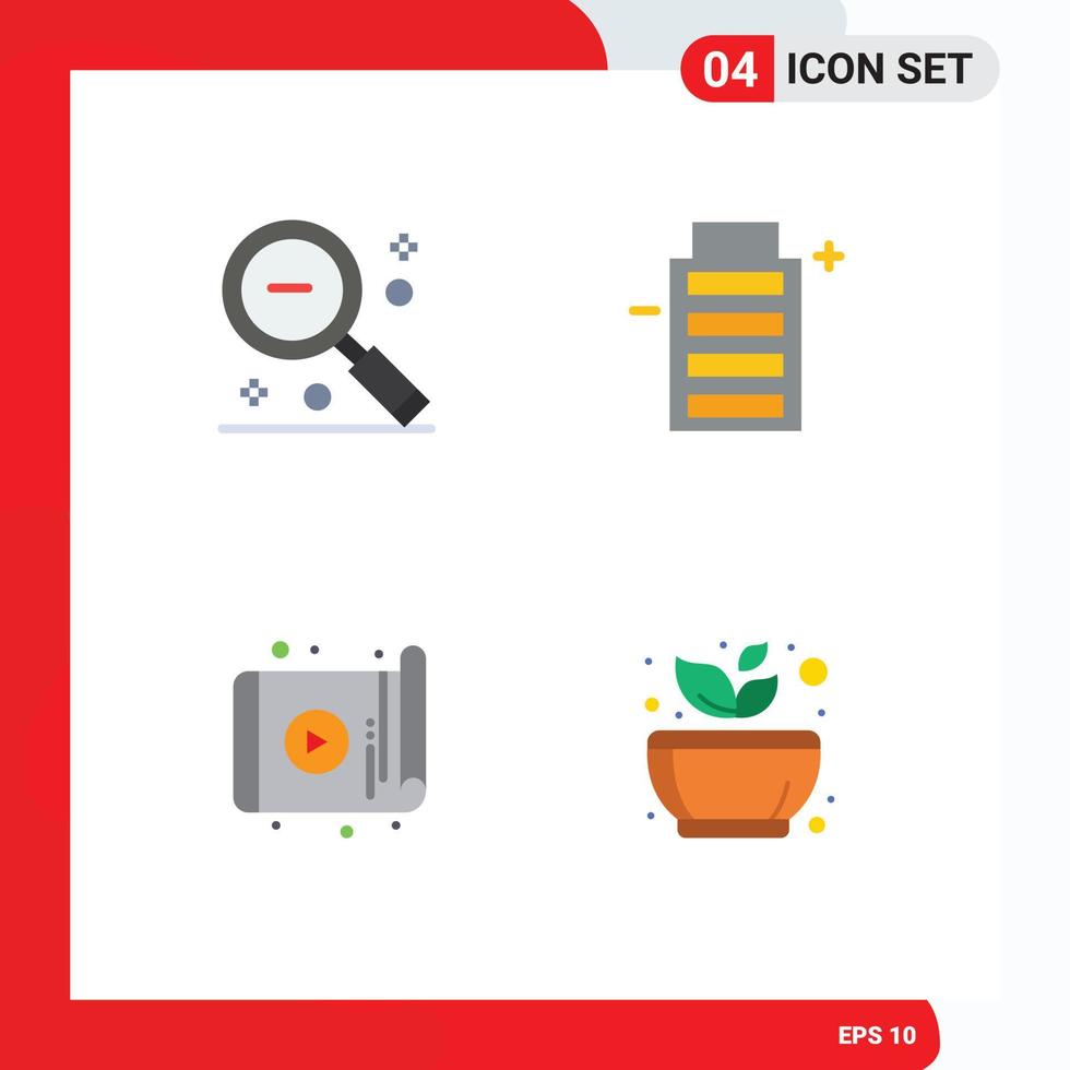 Editable Vector Line Pack of 4 Simple Flat Icons of magnifier app search ecology technology Editable Vector Design Elements