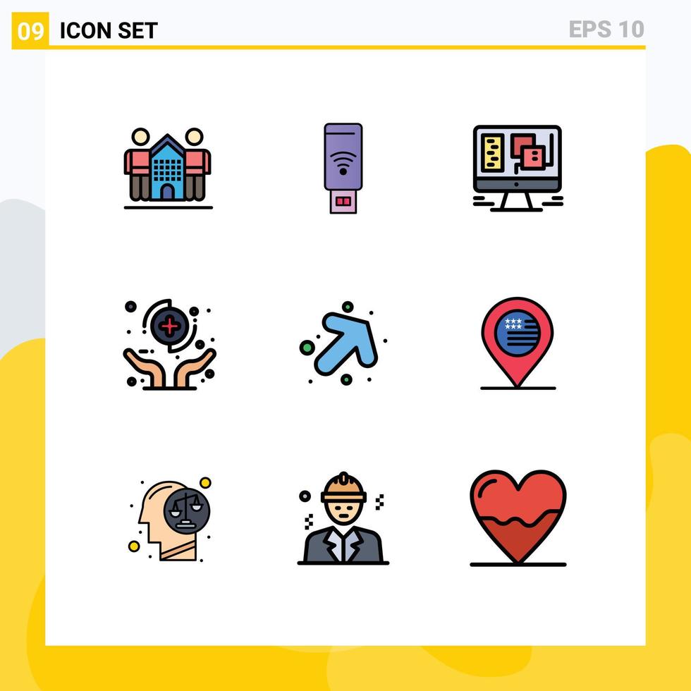 Pictogram Set of 9 Simple Filledline Flat Colors of protect healthcare signal health web Editable Vector Design Elements