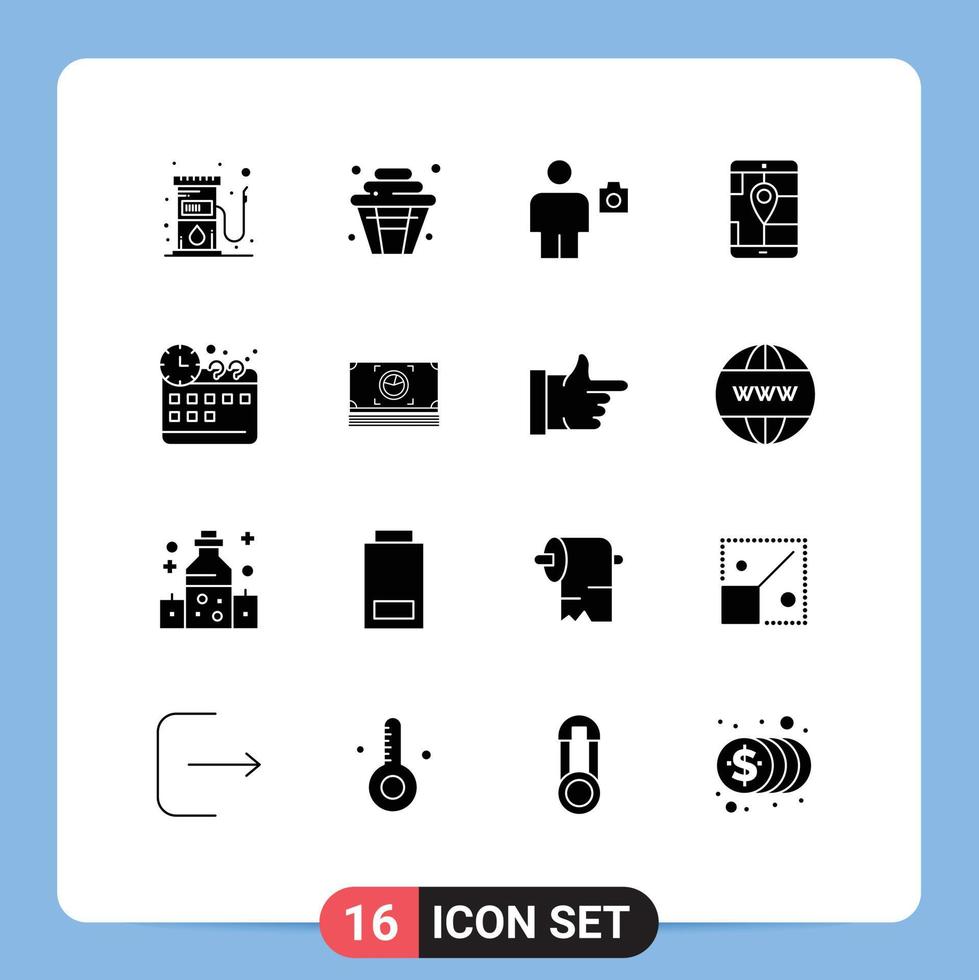 16 Thematic Vector Solid Glyphs and Editable Symbols of corporate location avatar gps photo Editable Vector Design Elements