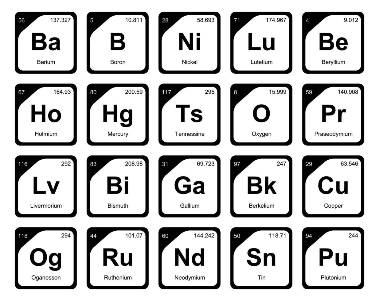 20 Preiodic table of the elements Icon Pack Design vector