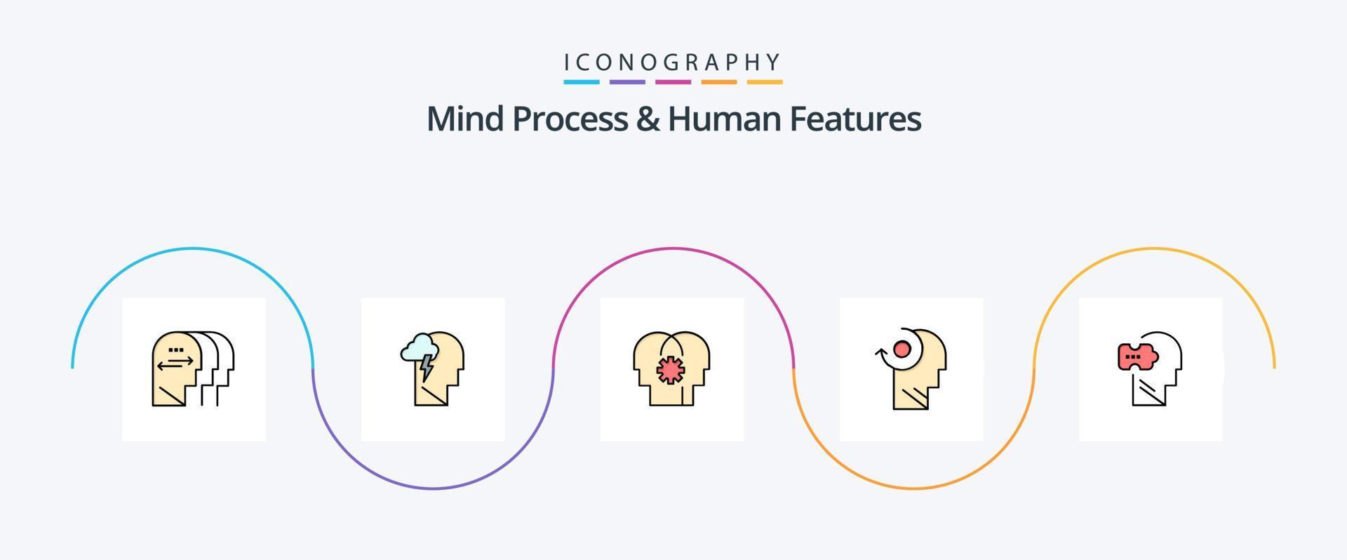 Mind Process And Human Features Line Filled Flat 5 Icon Pack Including mind. head. brain. your. clear vector