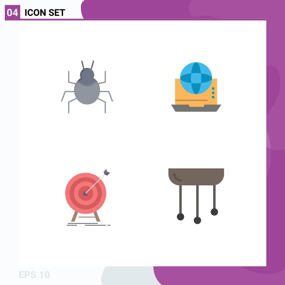 4 User Interface Flat Icon Pack of modern Signs and Symbols of bug online indian communication hit Editable Vector Design Elements