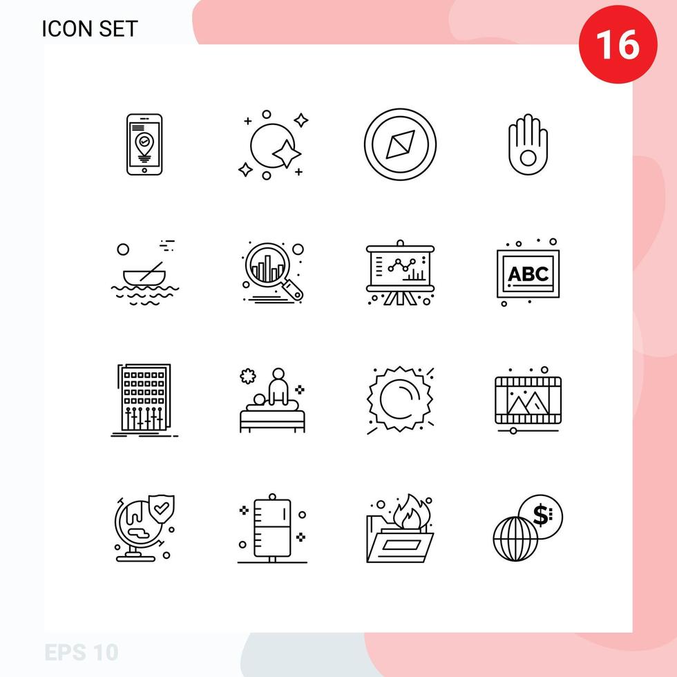 16 Creative Icons Modern Signs and Symbols of transport kayak spaceship canoes palm Editable Vector Design Elements