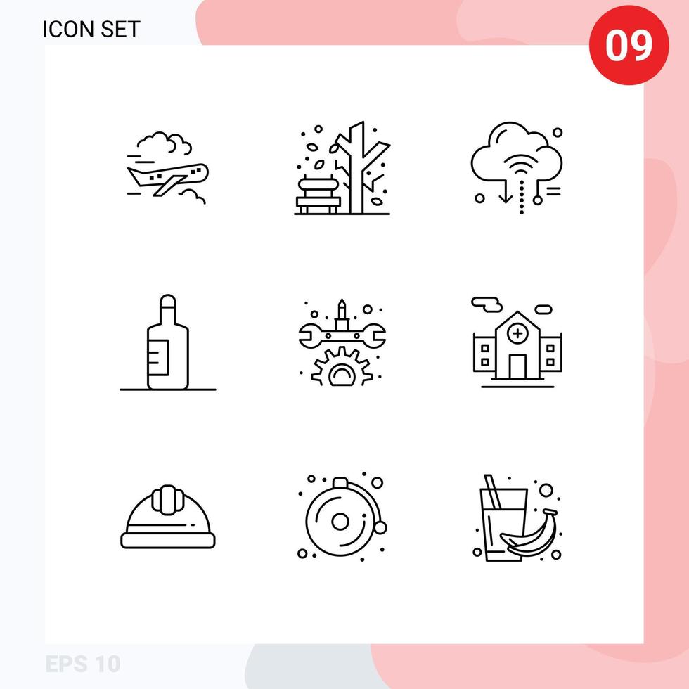 9 Thematic Vector Outlines and Editable Symbols of maintenance beach internet drink cloud Editable Vector Design Elements