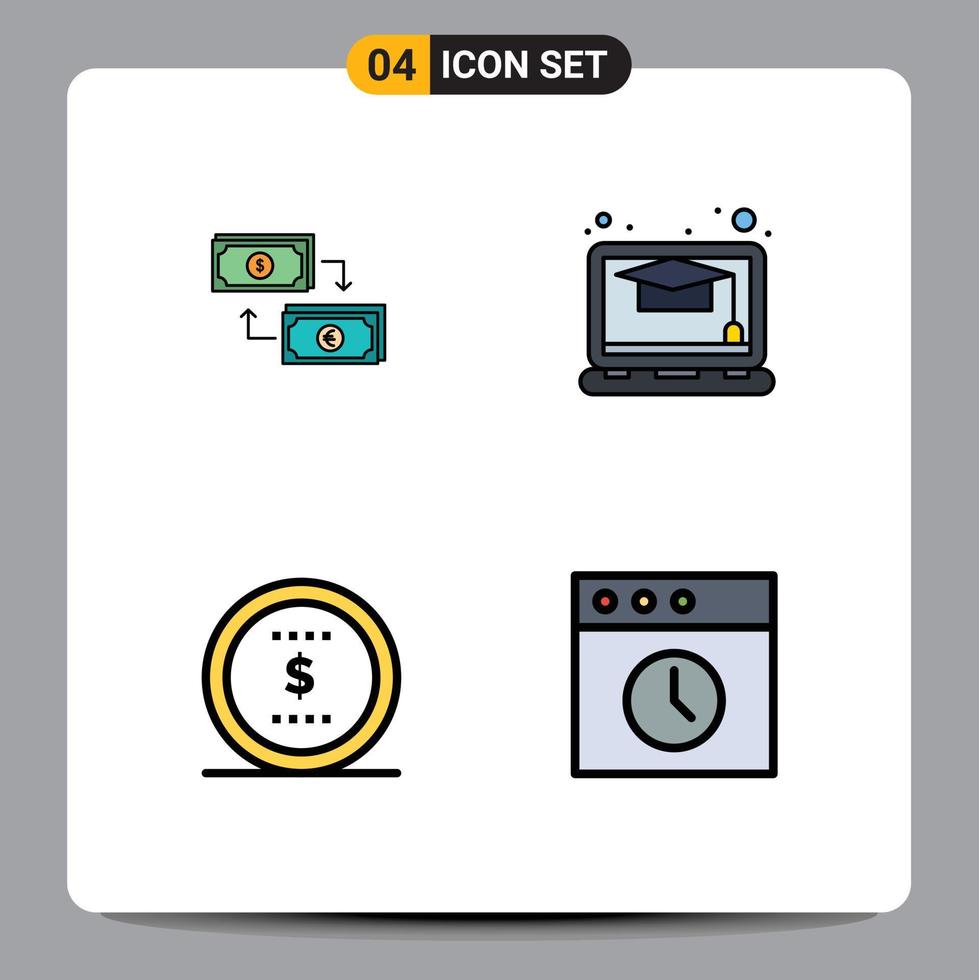 Pictogram Set of 4 Simple Filledline Flat Colors of exchange study euro money coin Editable Vector Design Elements