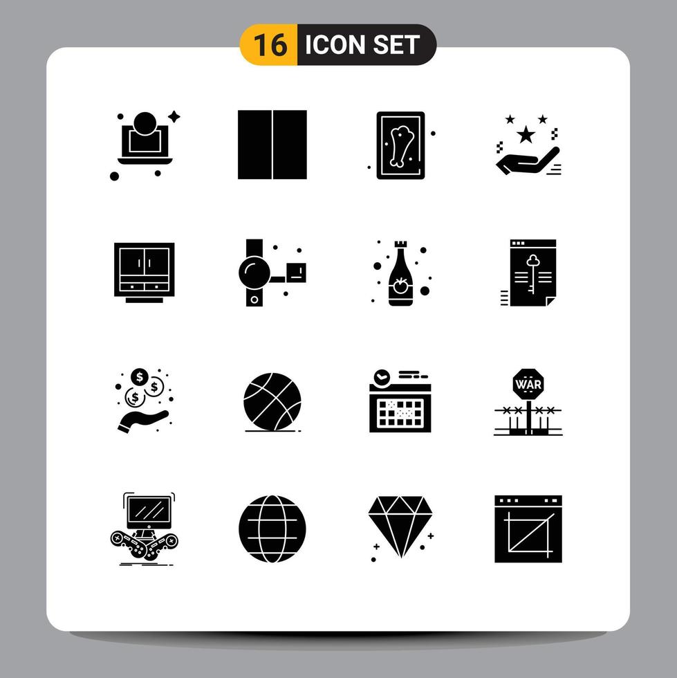 16 User Interface Solid Glyph Pack of modern Signs and Symbols of furniture drawer hand business gift Editable Vector Design Elements