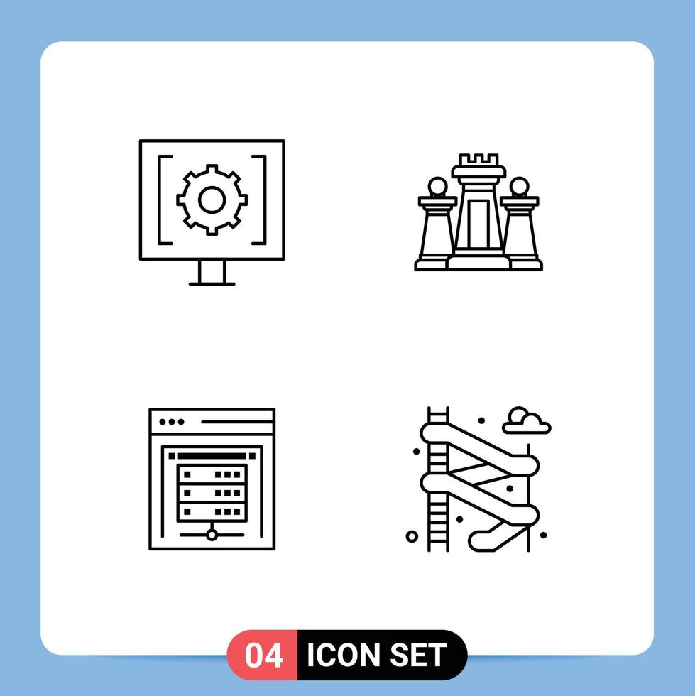 4 Thematic Vector Filledline Flat Colors and Editable Symbols of contact technology service computer data center Editable Vector Design Elements