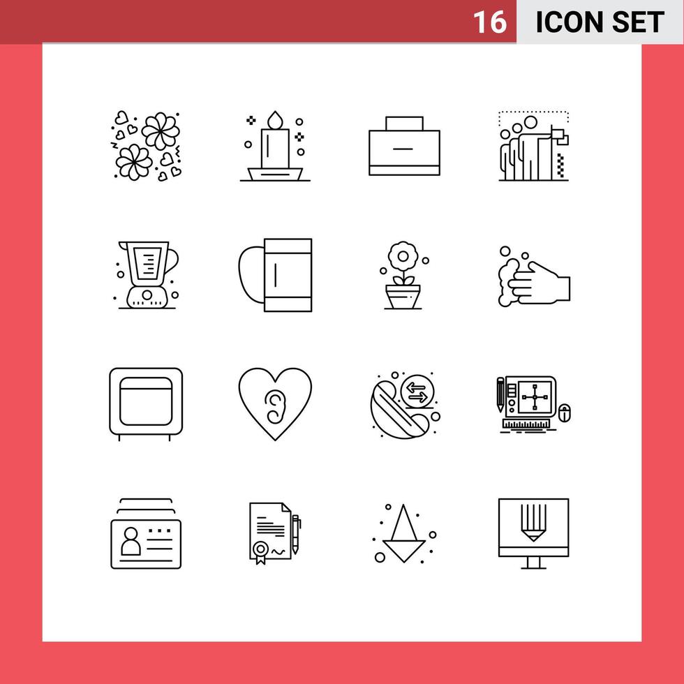 Pictogram Set of 16 Simple Outlines of baked group bag win flag Editable Vector Design Elements