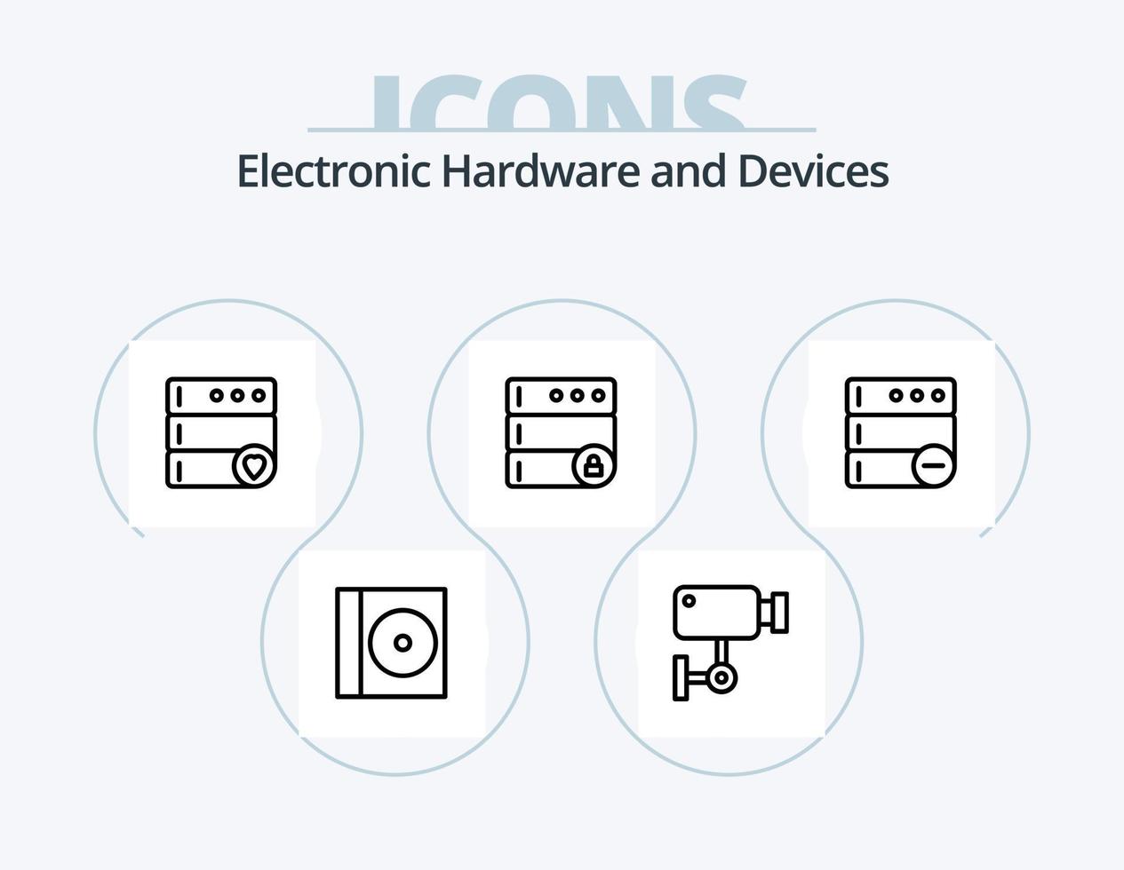 Devices Line Icon Pack 5 Icon Design. server. alert. devices. laptop. computer vector