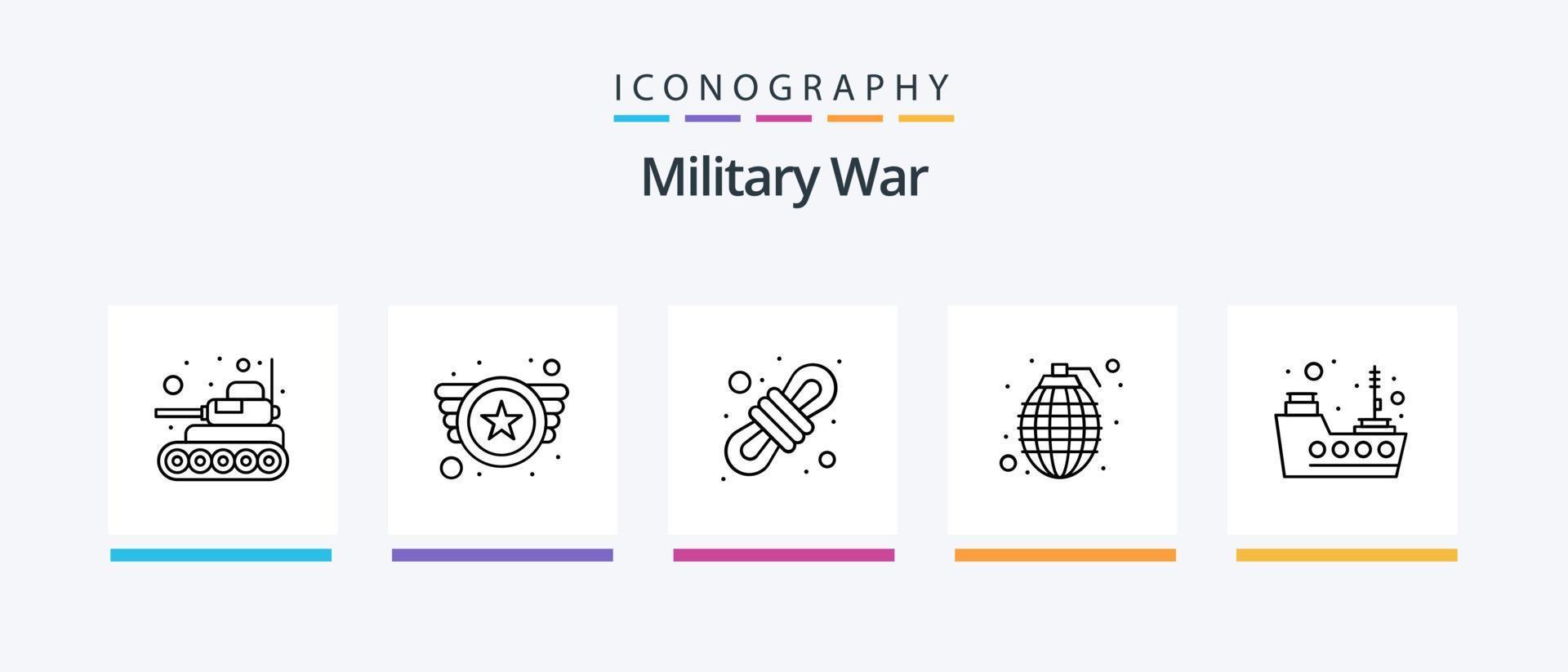 Military War Line 5 Icon Pack Including jar. army. rope. camp. Creative Icons Design vector