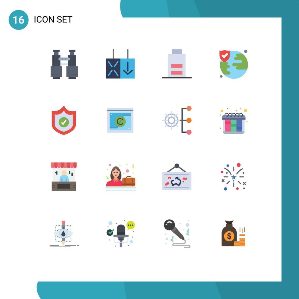 Universal Icon Symbols Group of 16 Modern Flat Colors of shield protection battery protection world Editable Pack of Creative Vector Design Elements