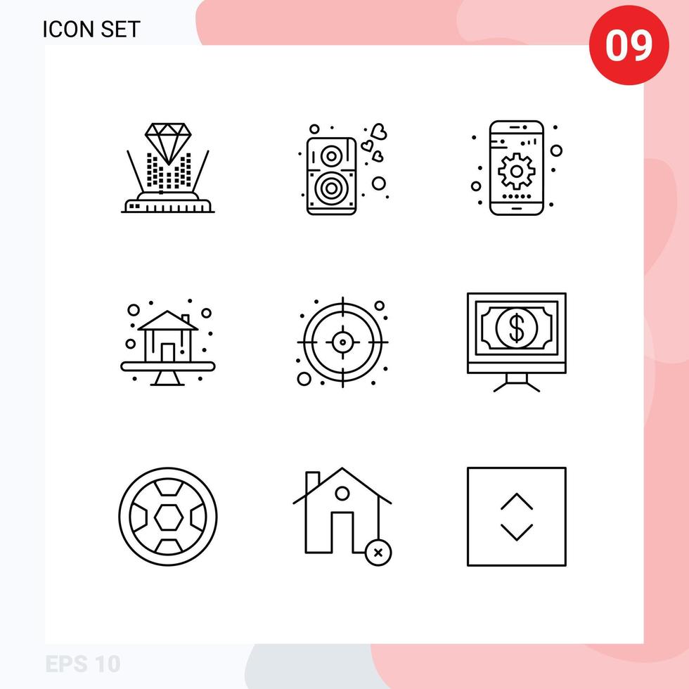 Universal Icon Symbols Group of 9 Modern Outlines of management property gear house premium Editable Vector Design Elements