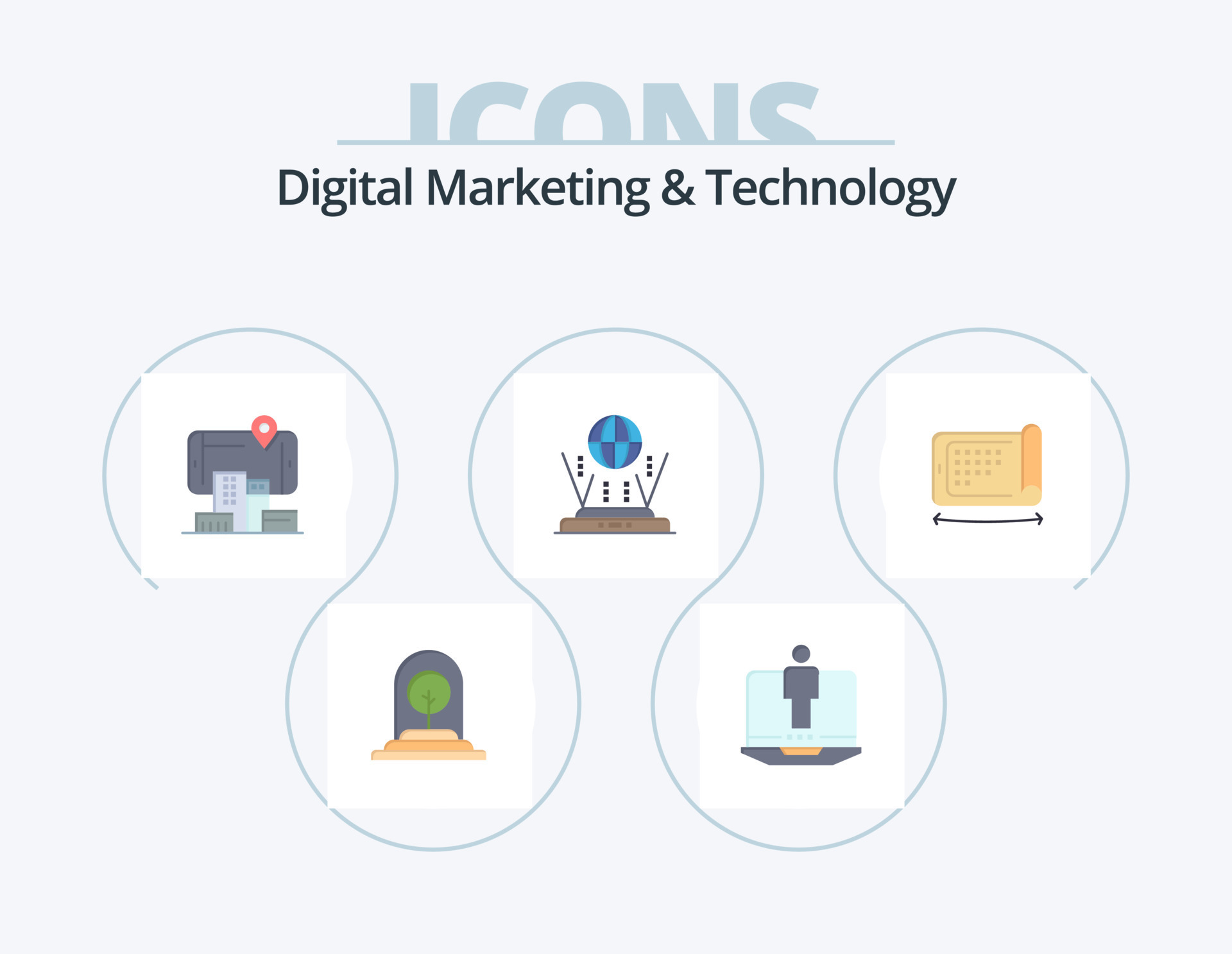 Digital Marketing And Technology Flat Icon Pack 5 Icon Design. mobile