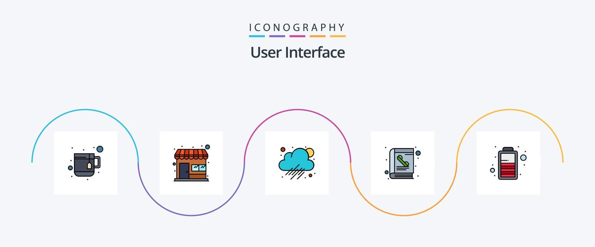 User Interface Line Filled Flat 5 Icon Pack Including . charge. rainy. battery. phone vector