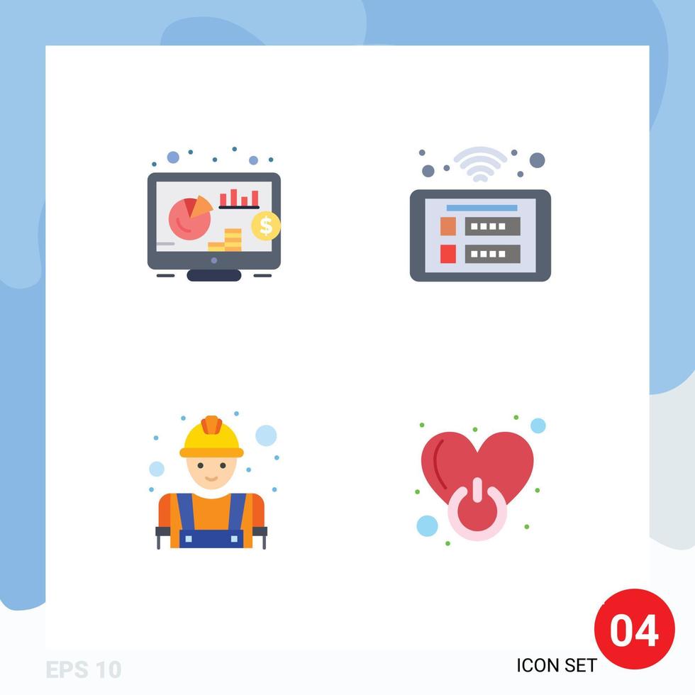 Group of 4 Flat Icons Signs and Symbols for investment construction access smart labour Editable Vector Design Elements