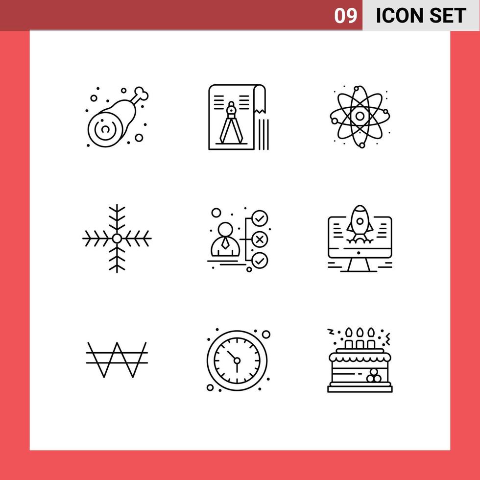 9 User Interface Outline Pack of modern Signs and Symbols of winter holiday geometry christmas power Editable Vector Design Elements