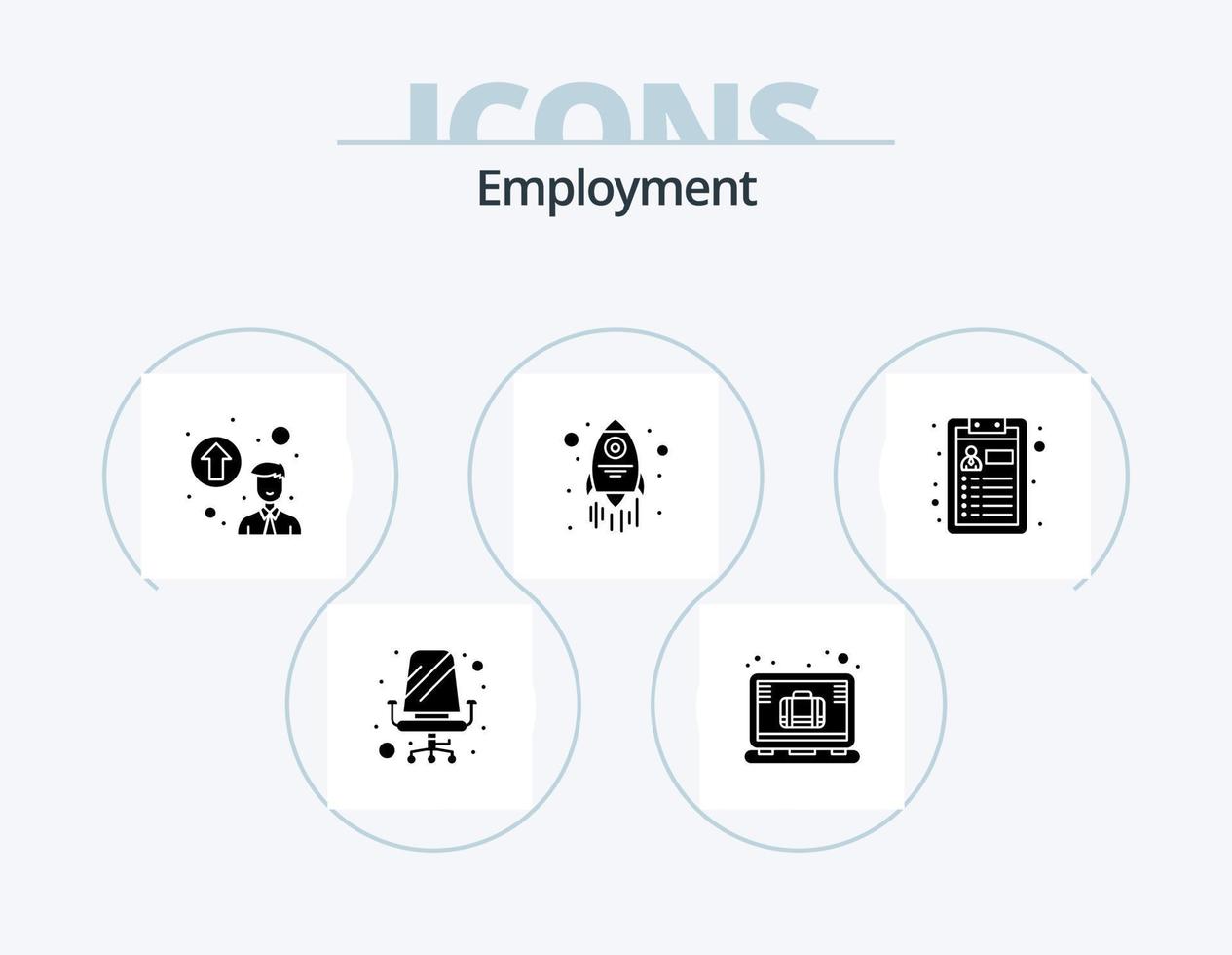 Employment Glyph Icon Pack 5 Icon Design. . job. personal up gradation. cv. rocket vector