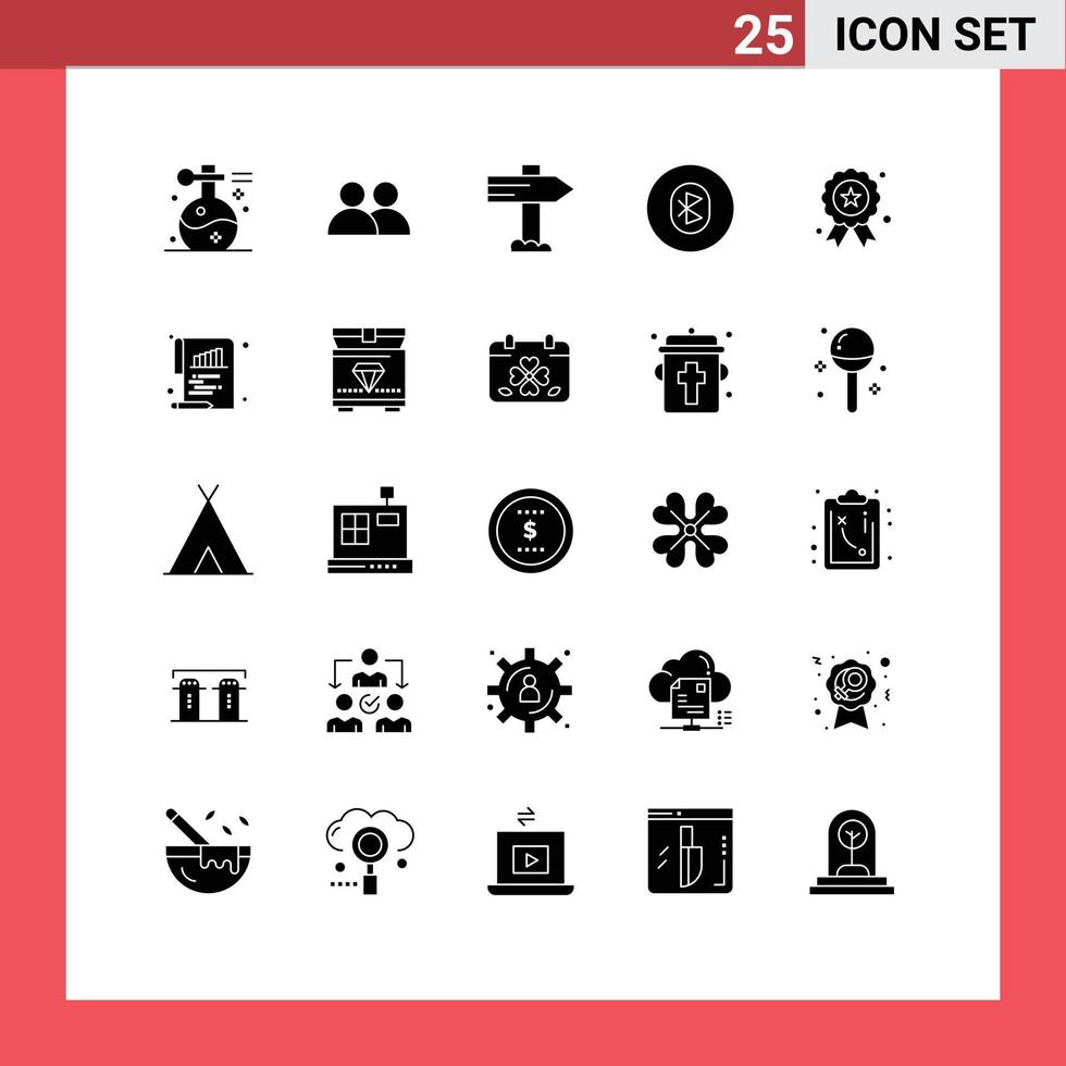 25 Universal Solid Glyph Signs Symbols of holiday system twitter multimedia bluetooth Editable Vector Design Elements