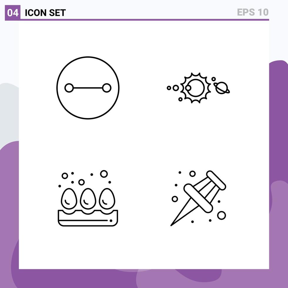 Modern Set of 4 Filledline Flat Colors and symbols such as ancient egg solar solar system marker Editable Vector Design Elements