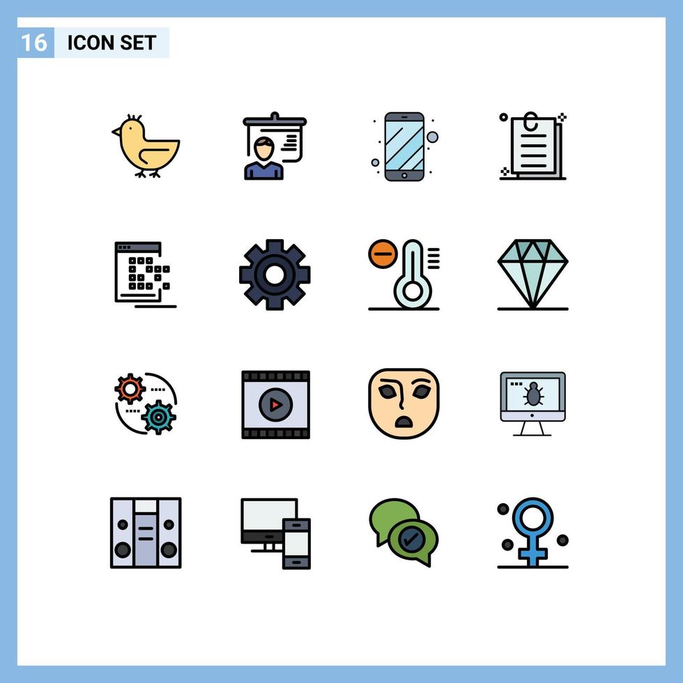 Universal Icon Symbols Group of 16 Modern Flat Color Filled Lines of network mobile cell phone paper contract Editable Creative Vector Design Elements
