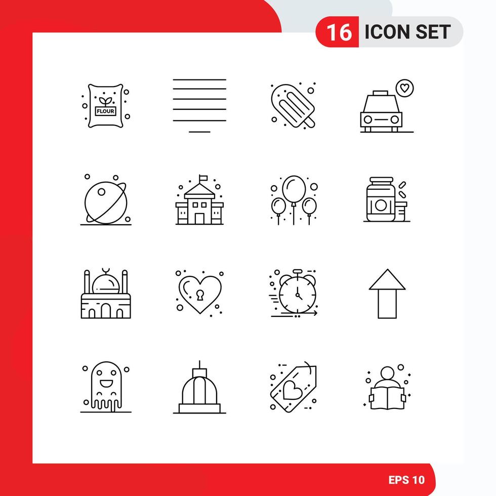 Mobile Interface Outline Set of 16 Pictograms of space orbit holiday astronomy love Editable Vector Design Elements