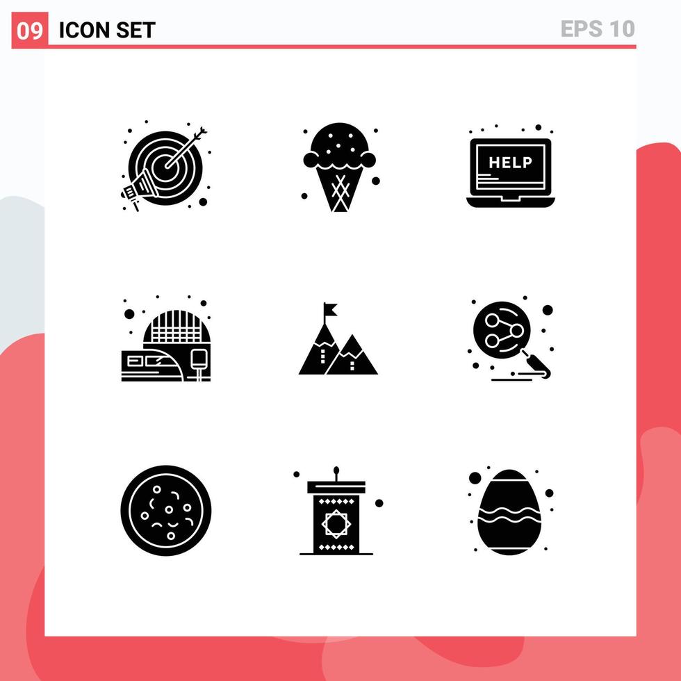 Set of 9 Vector Solid Glyphs on Grid for success suburban sweets electric support Editable Vector Design Elements