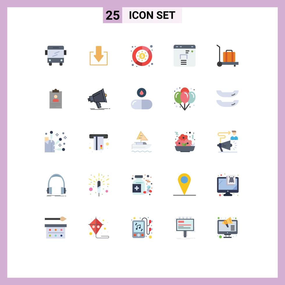 Pictogram Set of 25 Simple Flat Colors of clipboard resume management luggage marketing Editable Vector Design Elements