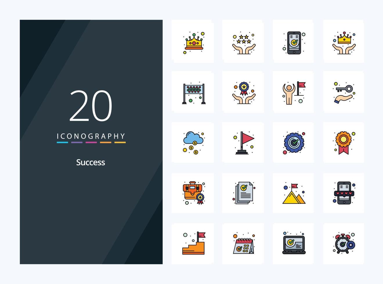 20 Sucess line Filled icon for presentation vector