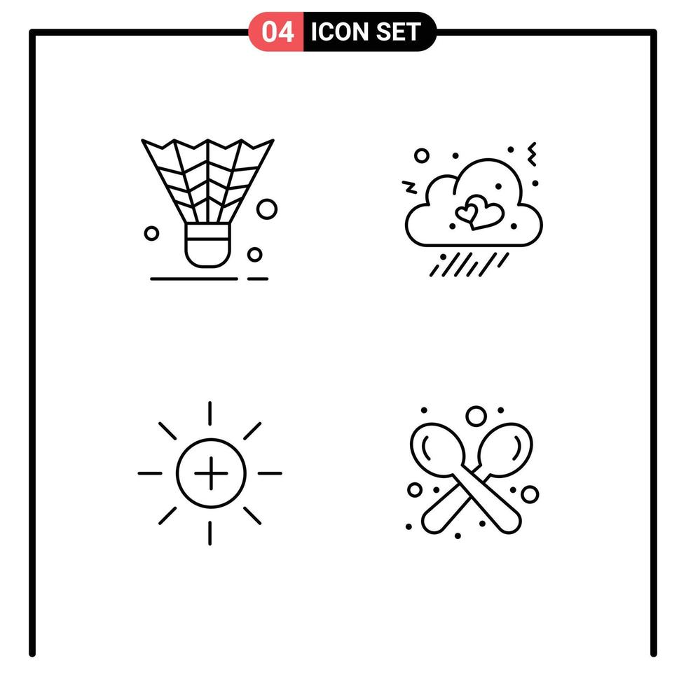 4 Universal Line Signs Symbols of badminton brightness shuttlecock fall ui Editable Vector Design Elements