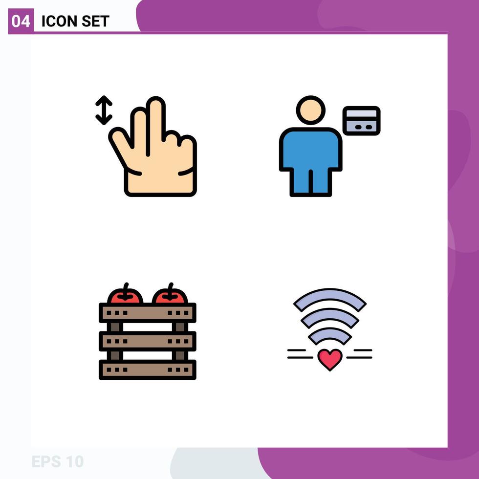 Set of 4 Modern UI Icons Symbols Signs for gesture crate avatar credit food Editable Vector Design Elements