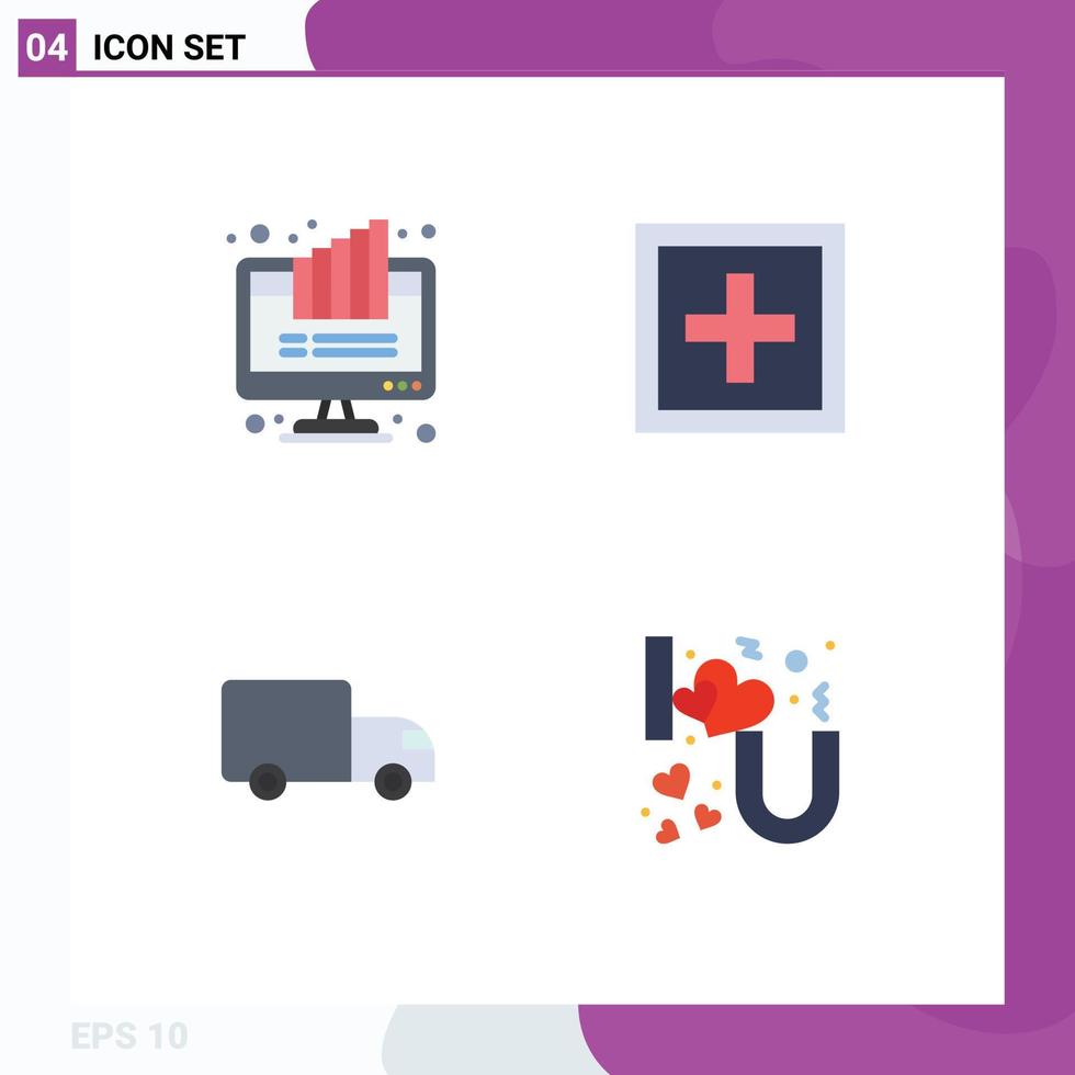 Set of 4 Commercial Flat Icons pack for graph support monitor info logistics Editable Vector Design Elements