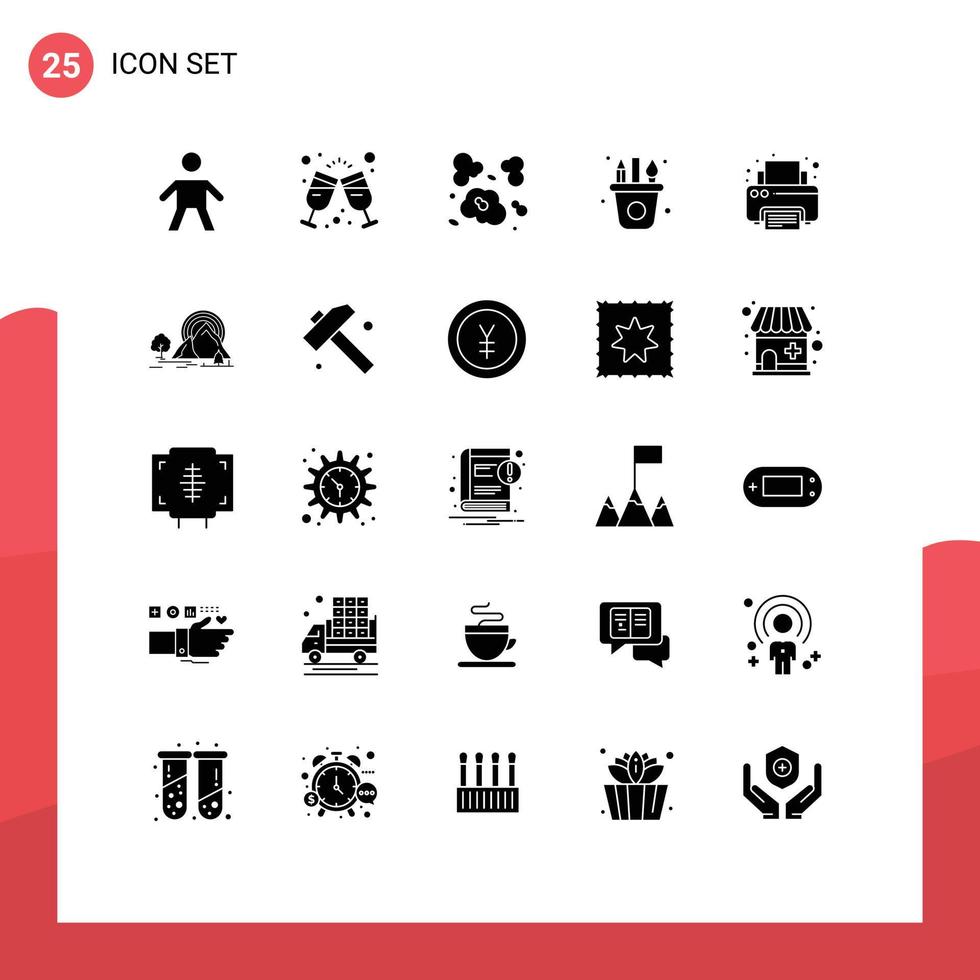 25 User Interface Solid Glyph Pack of modern Signs and Symbols of printer fax dust craft arts Editable Vector Design Elements
