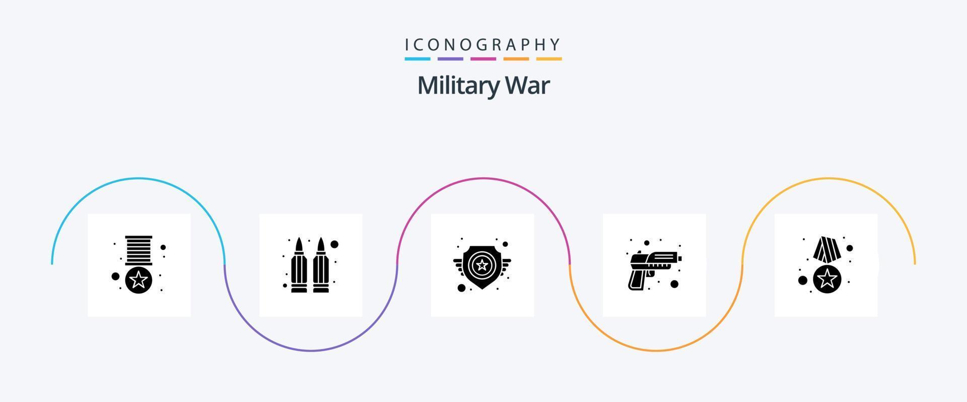 paquete de iconos de glifo de guerra militar 5 que incluye insignia. arma. ejército. revólver. pistola vector