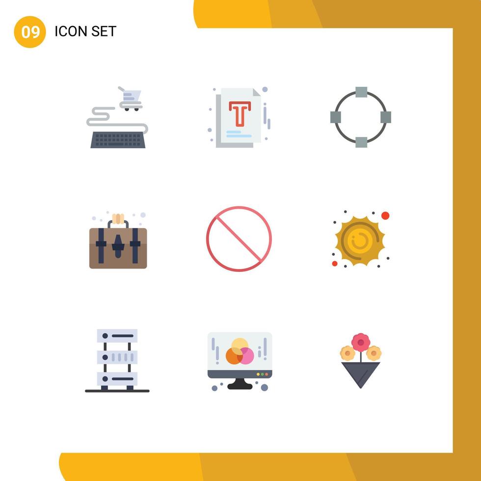 Modern Set of 9 Flat Colors Pictograph of sun forbidden path cancel hobbies Editable Vector Design Elements