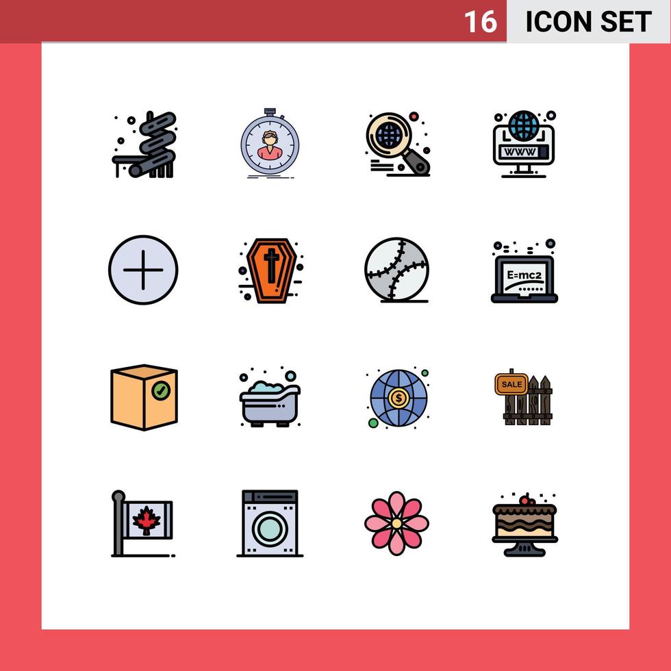 conjunto de pictogramas de 16 líneas llenas de colores planos simples de nuevos elementos de diseño de vectores creativos editables de globo web globo agregado