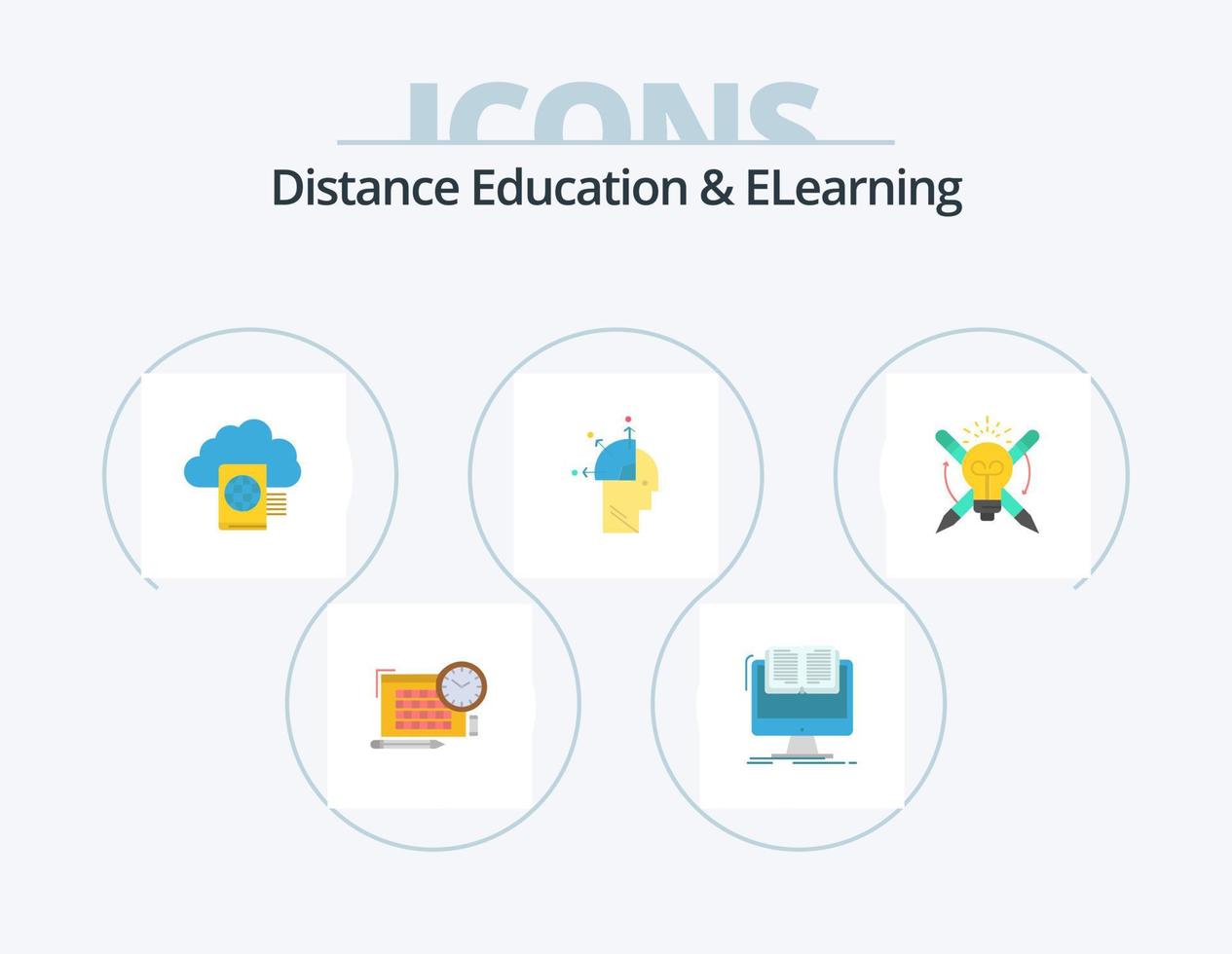 Distance Education And Elearning Flat Icon Pack 5 Icon Design. success. mind programming. book. man. upload vector