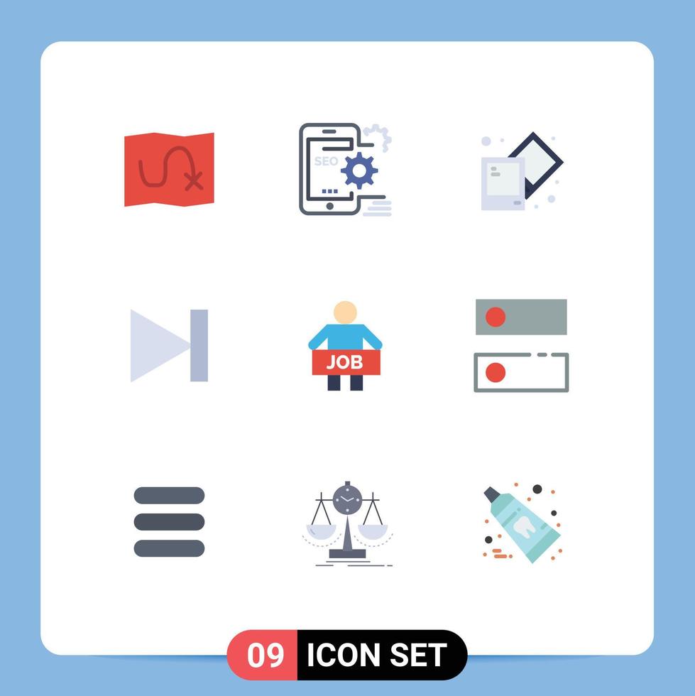 Group of 9 Modern Flat Colors Set for office jobless creative next forward Editable Vector Design Elements